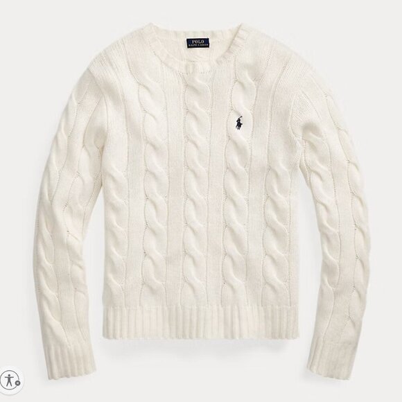 POLO Ralph Lauren Cable Knit Wool Cashmere Cream Crewneck Sweater XS $248 - Picture 2 of 9